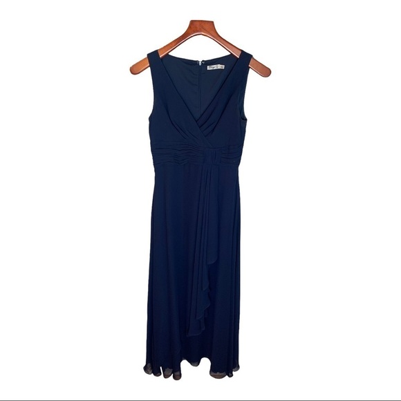 Eliza J Front Drape Chiffon Dress Sz 2 Navy - Picture 2 of 9